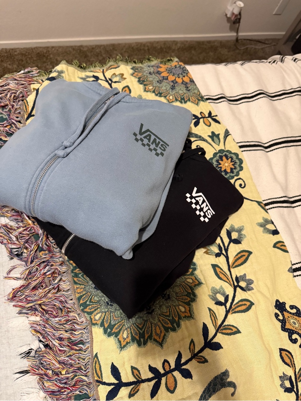 Vans Men's Zip-Up Hoodie - Light Blue & Black Checker Logo set of 2